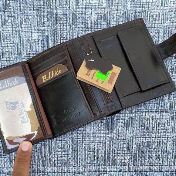 Leather Card Holder Wallet Dark Brown Genuine Leather Men Billfold Box n Bag - Picture 8 of 12